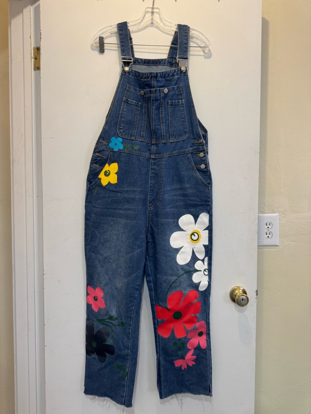 Hand-Painted Floral Denim Overalls